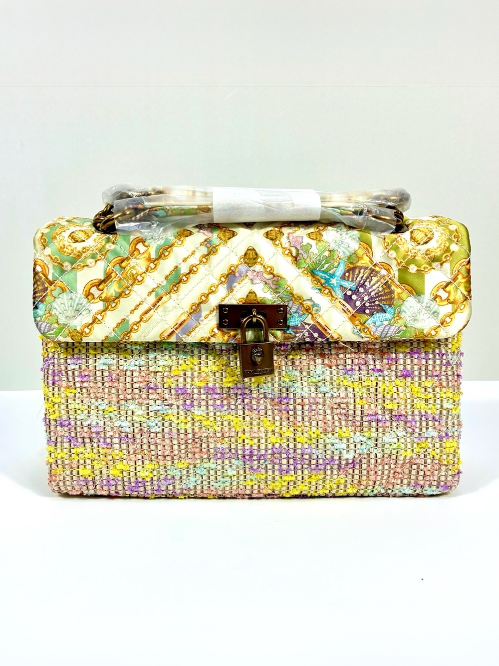 Kurt Geiger London Pastel Quilted Tweed Shoulder Bag Open White NWT